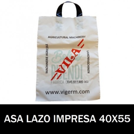 BOLSAS DE PLASTICO ASA DE LAZO IMPRESAS 40X55 G.200