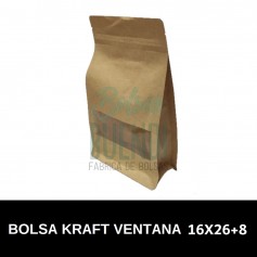 Bolsas de papel Kraft Standup con Ventana 16x26+8